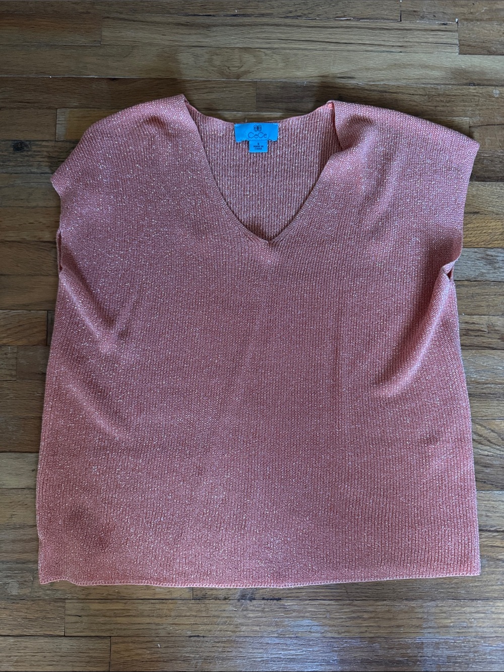 Coral Metallic V-Neck Knit Top